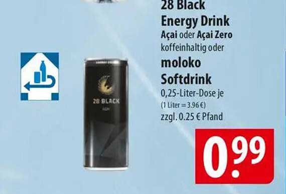28 Black Energy Drink oder moloko Softdrink 0,25-Liter-Dose