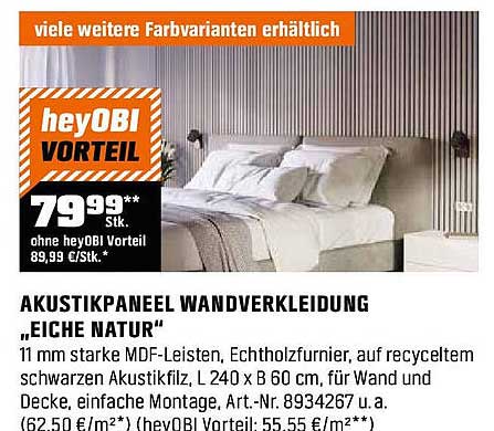 AKUSTIKPANEEL WANDVERKLEIDUNG „EICHE NATUR“