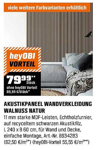 AKUSTIKPANEL WANDVERKLEIDUNG WALNUSS NATUR