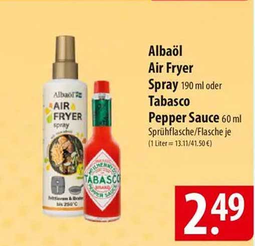 Albaöl Air Fryer Spray 190 ml oder Tabasco Pepper Sauce 60 ml