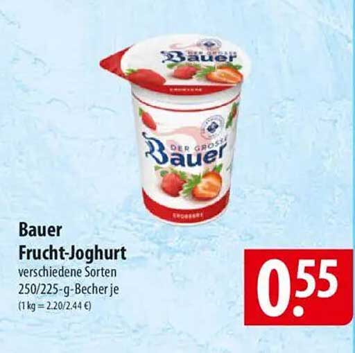 Bauer Frucht-Joghurt verschiedene Sorten 250/225-g-Becher je