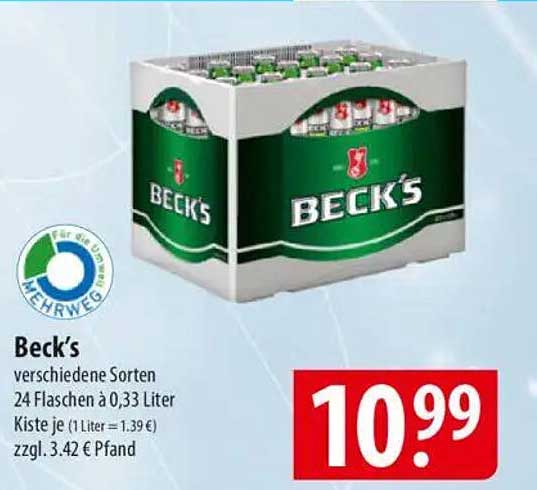 Beck's verschiedene Sorten, 24 Flaschen à 0,33 Liter