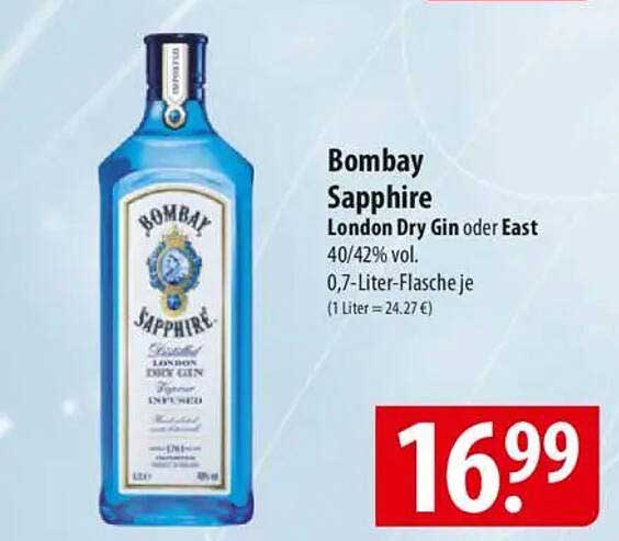 Bombay Sapphire London Dry Gin oder East 0,7-Liter-Flasche