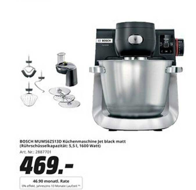 BOSCH MUMS6Z613D Küchenmaschine Jet black matt (Rührschüsselkapazität: 5,5 L 1600 Watt)