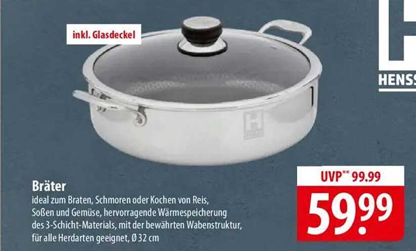 Bräter 32 cm mit Glasdeckel von HENS