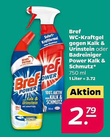 Bref WC-Kraftgel gegen Kalk & Urinstein oder Badreiniger Power Kalk & Schmutz 750 ml