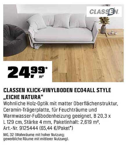 CLASSEN KLICK-VINYLBODEN ECO4ALL STYLE „EICHE NATURA“
