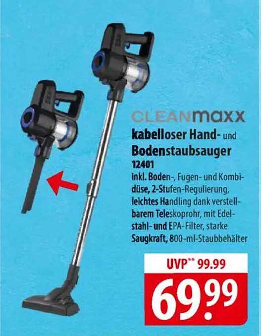 CLEANmaxx kabelloser Hand- und Bodenstaubsauger 12401