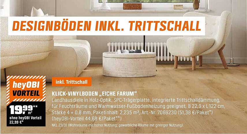 DESIGNBÖDEN INKL. TRITTSCHALL – KLICK-VINYLBODEN „EICHE FARUM“