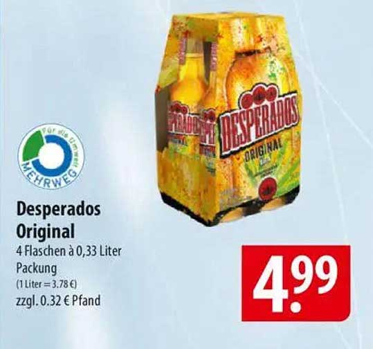 Desperados Original – 4 Flaschen à 0,33 Liter