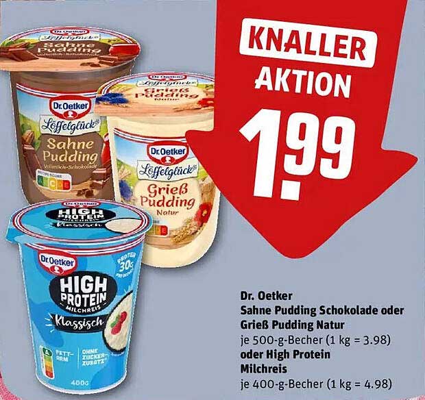 Dr. Oetker Sahne Pudding Schokolade oder Grieß Pudding Natur