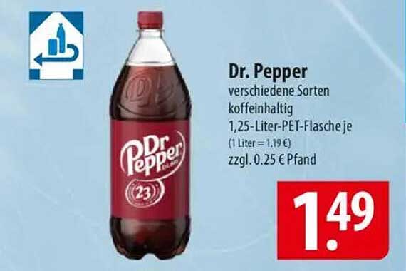 Dr. Pepper verschiedene Sorten koffeinhaltig 1,25-Liter-PET-Flasche je