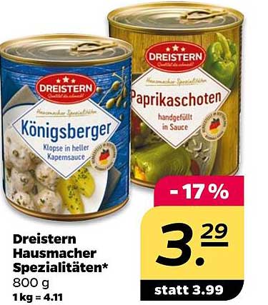 Dreistern Hausmacher Spezialitäten 800 g - Königsgberger und Paprikaschoten