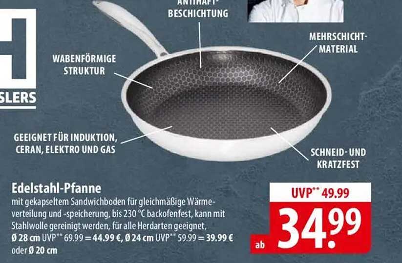 Edelstahl-Pfanne mit Antihaftbeschichtung - ab 34,99 €
