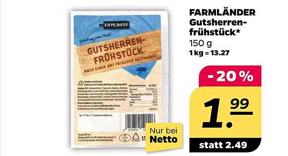FARMLÄNDER Guts Herrenfrühstück 150 g - Jetzt 20% günstiger!