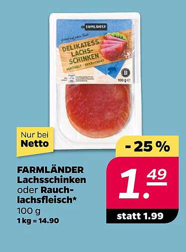 FARMLÄNDER Lachs-Schinken oder Rauchlachsfleisch (100 g)