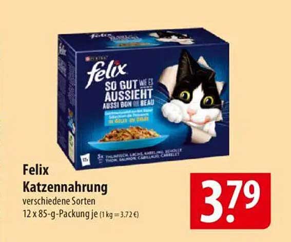 Felix Katzennahrung, verschiedene Sorten 12 x 85-g-Packung