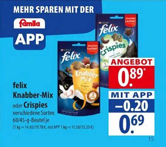 felix Knabber-Mix oder Crispies verschiedene Sorten 60/45-g-Beutel je