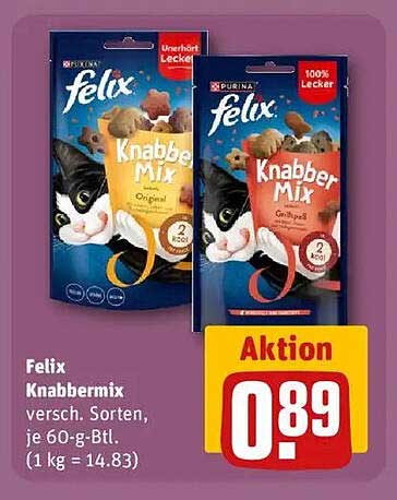 Felix Knabbermix, verschiedene Sorten, je 60-g-Btl.