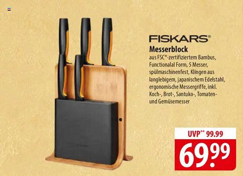 FISKARS Messerblock aus FSC®-zertifiziertem Bambus, 5 Messer