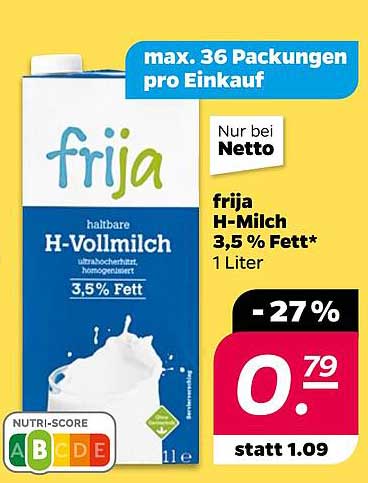 frija H-Milch 3,5 % Fett 1 Liter - nur 0,79 €