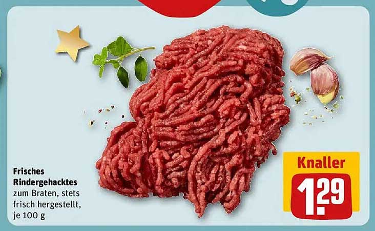 Frisches Rindergehacktes zum Braten, stets frisch hergestellt, je 100 g