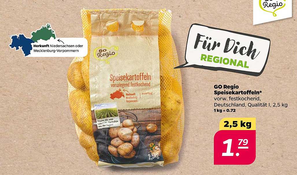 GO Regio Speisekartoffeln, vorwiegend festkochend, 2,5 kg
