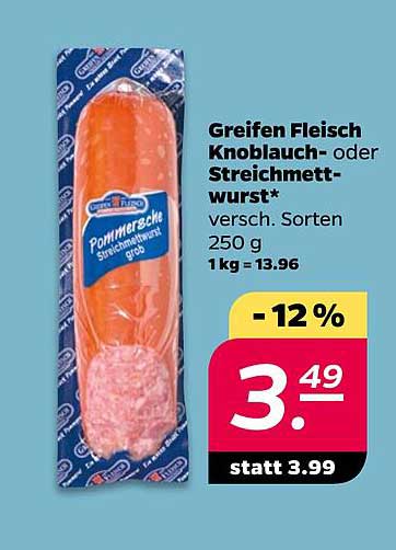 Greifen Fleisch Knoblauch- oder Streichmettwurst 250 g