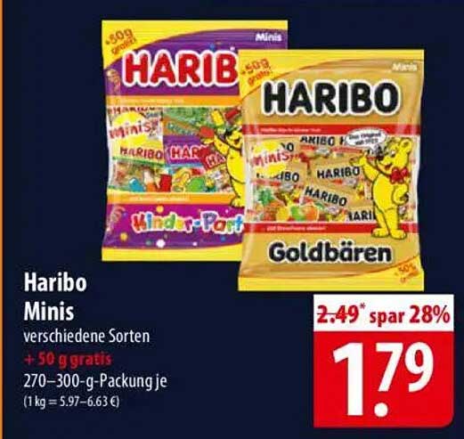 Haribo Minis - verschiedene Sorten + 50 g gratis