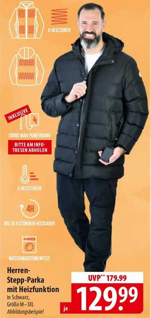 Herren-Stepp-Parka mit Heizfunktion