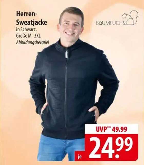 Herren-Sweatjacke in Schwarz, Größe M–3XL