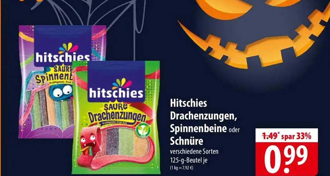 Hitschies Drachenzungen, Spinnenbeine oder Schnüre - verschiedene Sorten 125-g-Beutel