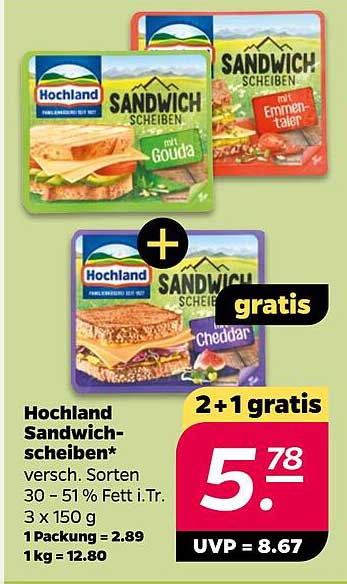 Hochland Sandwichscheiben – 2+1 gratis!