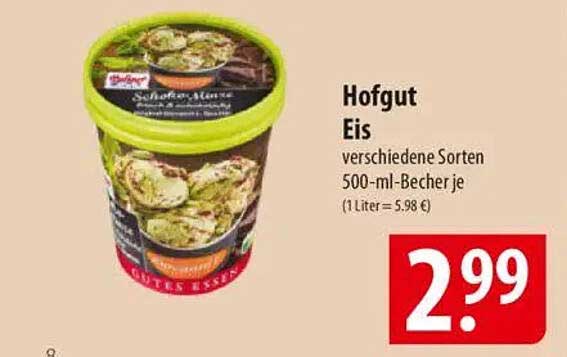 Hofgut Eis verschiedene Sorten 500-ml-Becher