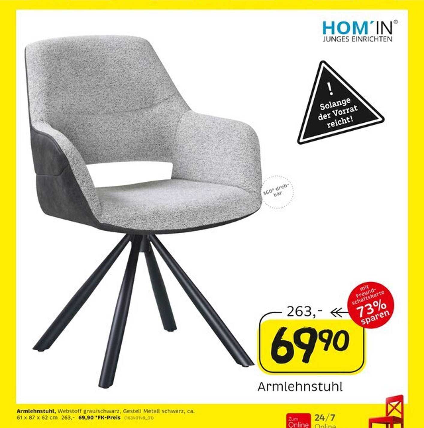 HOM'IN Armlehnstuhl grau/schwarz
