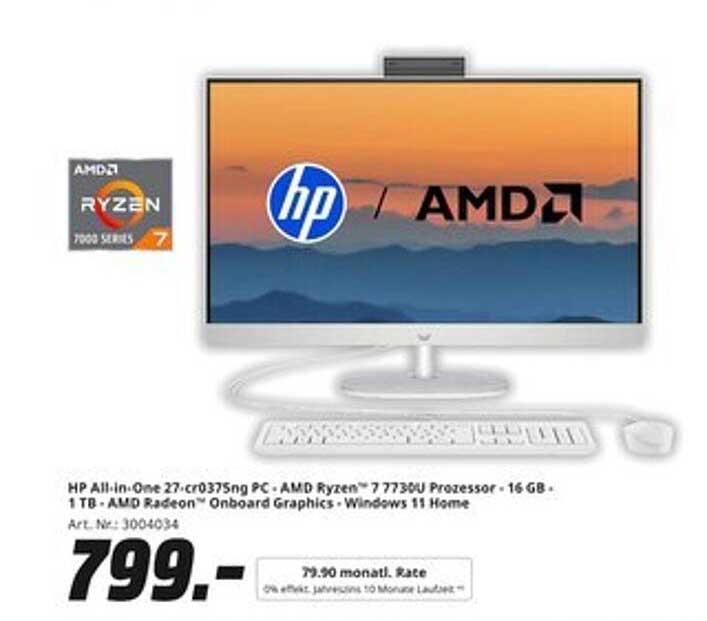 HP All-in-One 27-cr0375ng PC - AMD Ryzen™ 7 7730U Prozessor - 16 GB - 1 TB - Windows 11 Home