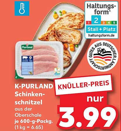 K-PURLAND Schinkenschnitzel aus der Oberschale je 600-g-Packung