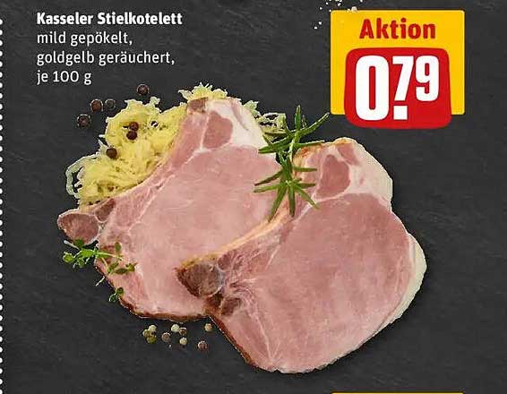 Kasseler Stielkotelett mildgepökelt, goldgelb geräuchert, je 100 g