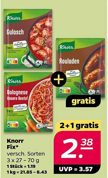 Knorr Fix - 3x27g für 2,38 € (2+1 gratis)
