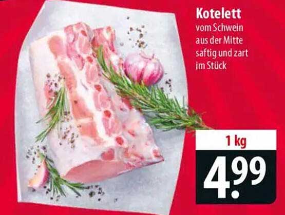 Kotelett vom Schwein aus der Mitte saftig und zart im Stück