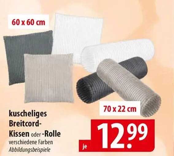 kuscheliges Breitcord-Kissen oder -Rolle 60 x 60 cm / 70 x 22 cm