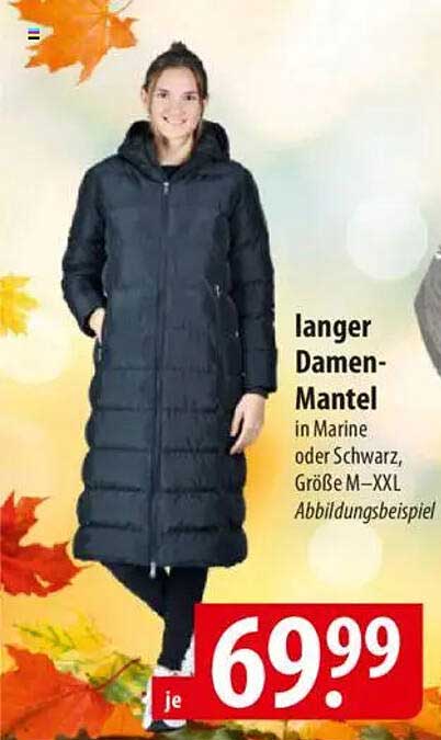 langer Damen-Mantel in Marine oder Schwarz, Größe M–XXL