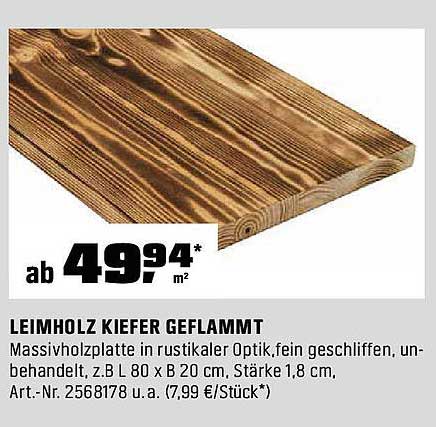 LEIMHOLZ KIEFER GEFLAMMT - Massivholzplatte in rustikaler Optik