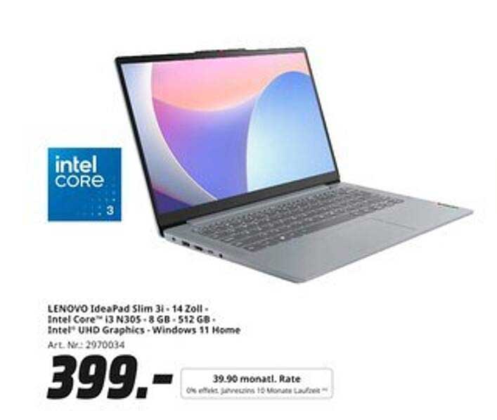 LENOVO IdeaPad Slim 3i - 14 Zoll - Intel Core i3 - 8 GB - 512 GB - Windows 11 Home