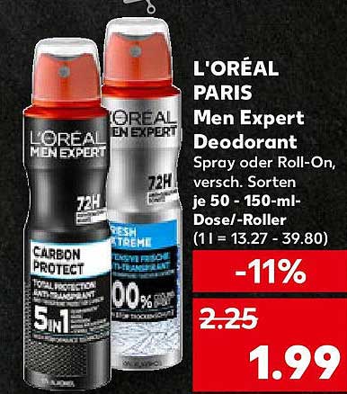 L'ORÉAL PARIS Men Expert Deodorant Spray oder Roll-On