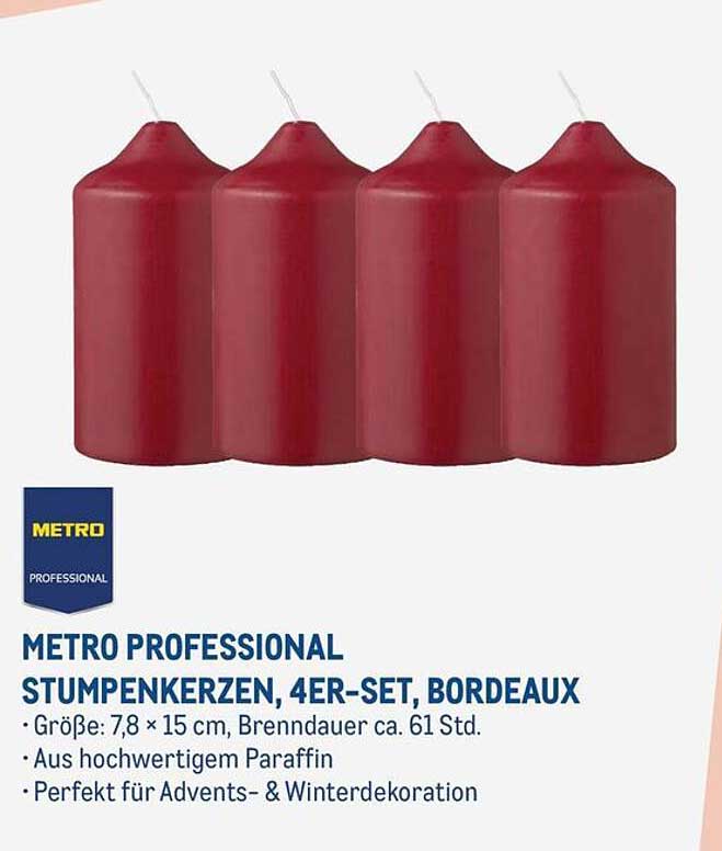 METRO PROFESSIONAL Stumpenkerzen, 4er-Set, Bordeaux