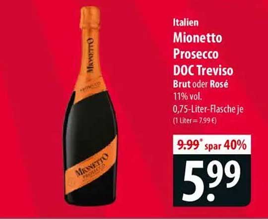 Mionetto Prosecco DOC Treviso Brut oder Rosé 0,75-Liter-Flasche
