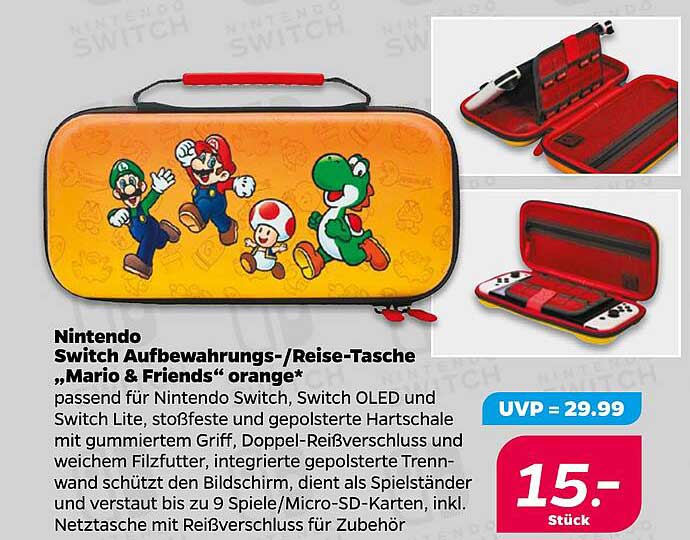 Nintendo Switch Aufbewahrungs-/Reise-Tasche „Mario & Friends“ orange