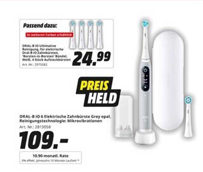ORAL-B iO 6 Elektrische Zahnbürste Grey opal, Reinigungs-technologie: Mikro-vibrationen