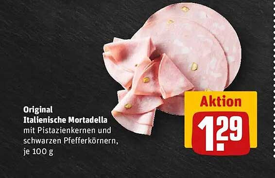 Original Italienische Mortadella mit Pistazienkernen und schwarzen Pfefferkörnern, je 100 g